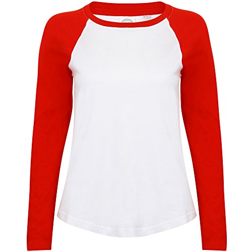 Skinnifit - Camiseta de manga larga estilo béisbol para mujer (Mediana (M)/Marino/Gris)
