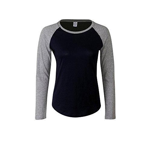 Skinnifit - Camiseta de manga larga estilo béisbol para mujer (Mediana (M)/Marino/Gris)
