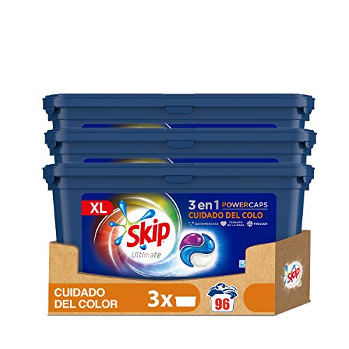 Skip Ultimate Triple Poder Cuidado del Color Detergente Cápsulas para Lavadora - Paquete de 3 x 32 lavados - Total: 96 lavados