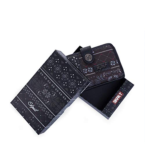 SKPAT - Billetero Pequeño de Mujer. Cartera Monedero. Tarjetas Documentación Monedas y Billetes. Resistente. Lona Estampada. Bonito Diseño y Calidad. Bolso a Juego. 27614, Color Negro