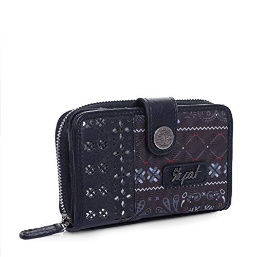 SKPAT - Billetero Pequeño de Mujer. Cartera Monedero. Tarjetas Documentación Monedas y Billetes. Resistente. Lona Estampada. Bonito Diseño y Calidad. Bolso a Juego. 27614, Color Negro