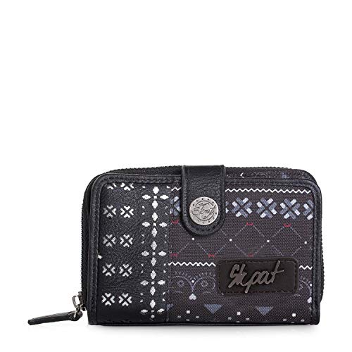 SKPAT - Billetero Pequeño de Mujer. Cartera Monedero. Tarjetas Documentación Monedas y Billetes. Resistente. Lona Estampada. Bonito Diseño y Calidad. Bolso a Juego. 27614, Color Negro