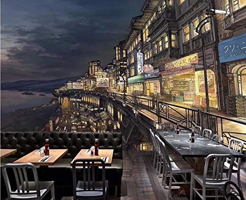 SKTYEE Mural personalizado 3d foto papel pintado pintado a mano de dibujos animados japonés Osaka street cocina japonesa TV telón de fondo papel de pared mural 3d, 300x210 cm (118.1 by 82.7 in)
