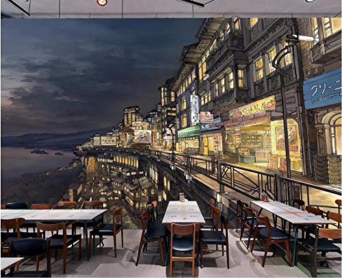 SKTYEE Mural personalizado 3d foto papel pintado pintado a mano de dibujos animados japonés Osaka street cocina japonesa TV telón de fondo papel de pared mural 3d, 300x210 cm (118.1 by 82.7 in)