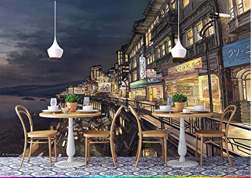 SKTYEE Mural personalizado 3d foto papel pintado pintado a mano de dibujos animados japonés Osaka street cocina japonesa TV telón de fondo papel de pared mural 3d, 300x210 cm (118.1 by 82.7 in)