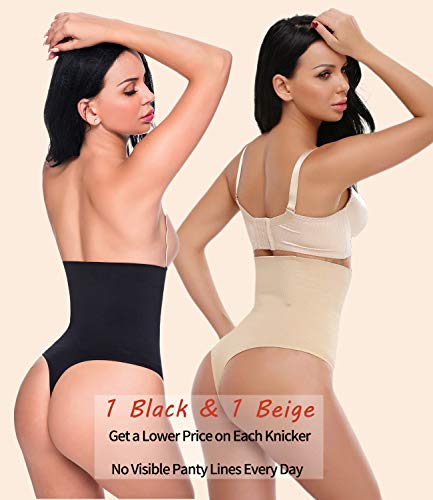 SLIMBELLE Tanga Faja Braga Reductora para Mujer Vientre Plano Braguitas Modeladora Cintura Alta-Negro-S