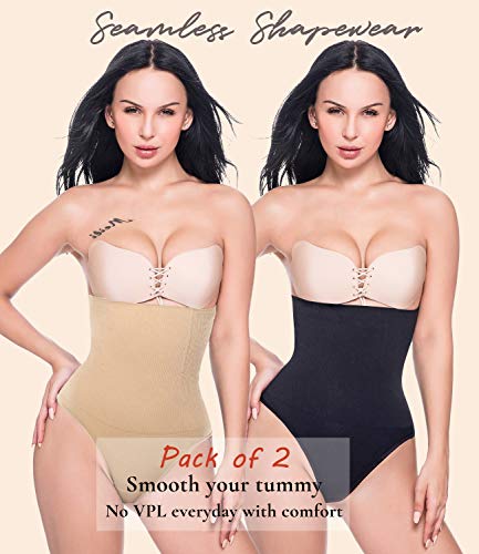 SLIMBELLE Tanga Faja Braga Reductora para Mujer Vientre Plano Braguitas Modeladora Cintura Alta-Negro-S