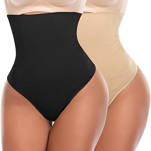 SLIMBELLE Tanga Faja Braga Reductora para Mujer Vientre Plano Braguitas Modeladora Cintura Alta-Negro-S