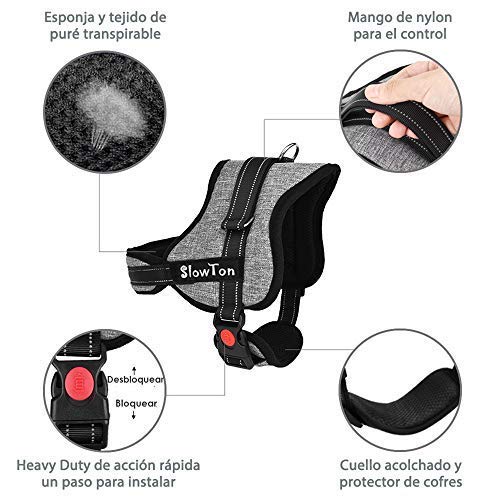 SlowTon Sin tirones Arnés de Perro, Suave Malla Acolchada Ajustable Fácil de Poner y Quitar el arnés con Hebilla de Bloqueo para Perros Grande Mascotas