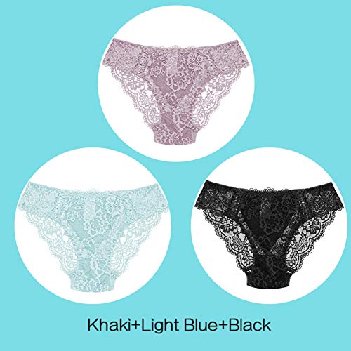 SLXHUAFA Braguitas 3 Unids/Set Bragas De Encaje para Mujeres Ropa Interior De Moda Tejido Niñas Calzoncillos Florales L-2Xl Calzoncillos De Mujer Lencería Femenina Nuevo