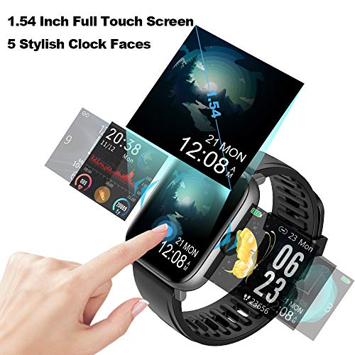 Smart Watch 1.54" Monitor de Actividad física con Pantalla táctil y Monitor de Ritmo cardíaco y sueño IP68 Podómetro a Prueba de Agua Contador de Pasos para Hombres y Mujeres con iPhone Samsung