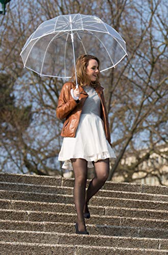 SMATI Paraguas Largo Transparente 12 Varillas en Forma de Campana con su apuerta automatica(Transparente Blanco)