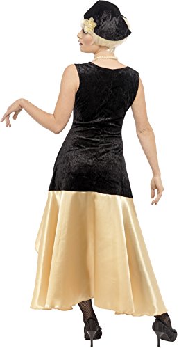 Smiffys-33368M Disfraz de Chica Gatsby de los años 20 y Dorado, Vestido, Sombrero y Collar de Perlas, Color Negro, M-EU Tamaño 40-42 (Smiffy'S 33368M)