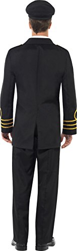 Smiffys-38818M Disfraz de Oficial de la Marina, con Chaqueta, pantalón, Falsa Camisa y s, Color Negro, M-Tamaño 38"-40" (Smiffy'S 38818M)
