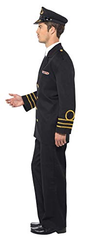 Smiffys-38818M Disfraz de Oficial de la Marina, con Chaqueta, pantalón, Falsa Camisa y s, Color Negro, M-Tamaño 38"-40" (Smiffy'S 38818M)