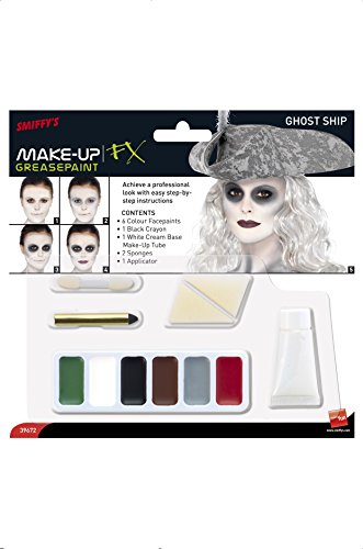 Smiffy's-39672 Kit Barco Fantasma, Maquillaje y Rojo, lápiz aplicador y 2 esponjas, Color Negro y Blanco, No es Applicable (39672)