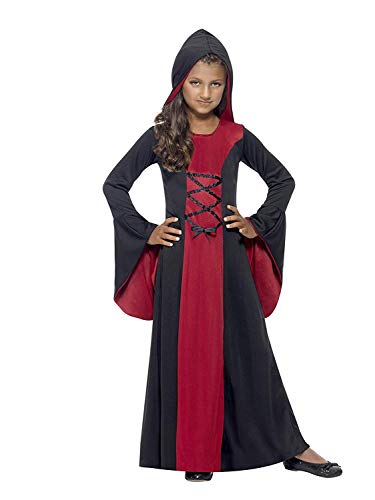 Smiffy'S 43031M Disfraz De Vampiresa Con Vestido Y Capucha Lazada, Rojo / Negro, M - Edad 7-9 Años