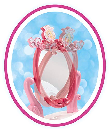 Smoby - 320222 - Disney Princesses - Coiffeuse 2 en 1 + Tabouret - 10 Accessoires Rose/Blanc