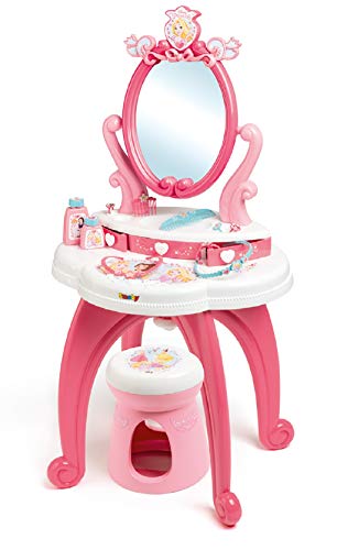 Smoby - 320222 - Disney Princesses - Coiffeuse 2 en 1 + Tabouret - 10 Accessoires Rose/Blanc