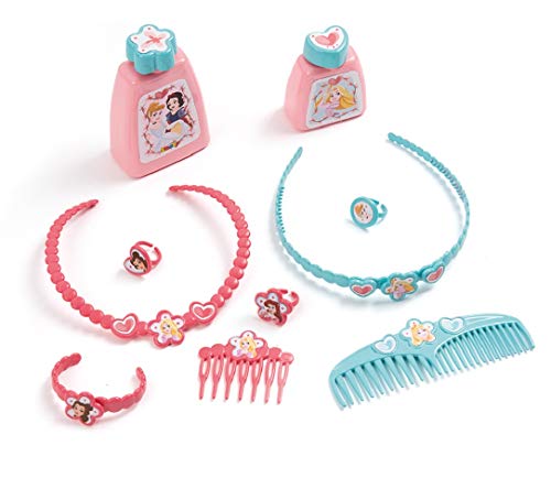 Smoby - 320222 - Disney Princesses - Coiffeuse 2 en 1 + Tabouret - 10 Accessoires Rose/Blanc