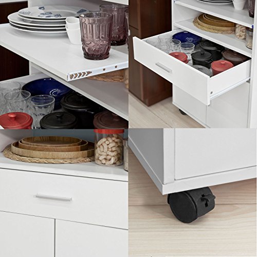 SoBuy Aparador Auxiliar bajo de Cocina para microondas,con 2 Puertas y 1 cajón,L59 cm x P40 cm x H92 cm,FSB09-W,ES