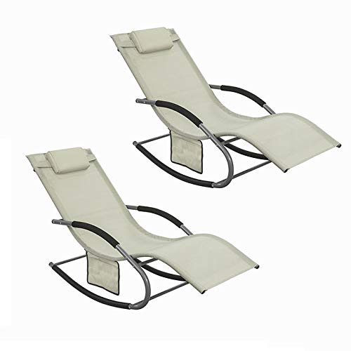 SoBuy Set de 2 mecedoras,Jardín Mecedora con reposapiés, Hamaca de jardín, Tumbona ergonómica, Beige, OGS28-MIx2, ES