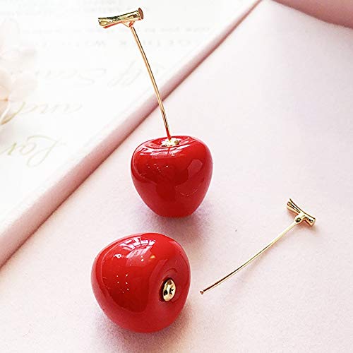 SODIAL 1 Par Linda Redondo Rojo Cereza Resina Coreana Pendientes de Gota Colgar de Fruta Romántico Regalos de San Valentín Para Chica Mujer