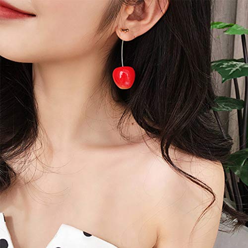 SODIAL 1 Par Linda Redondo Rojo Cereza Resina Coreana Pendientes de Gota Colgar de Fruta Romántico Regalos de San Valentín Para Chica Mujer