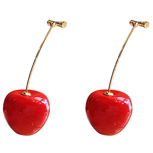 SODIAL 1 Par Linda Redondo Rojo Cereza Resina Coreana Pendientes de Gota Colgar de Fruta Romántico Regalos de San Valentín Para Chica Mujer