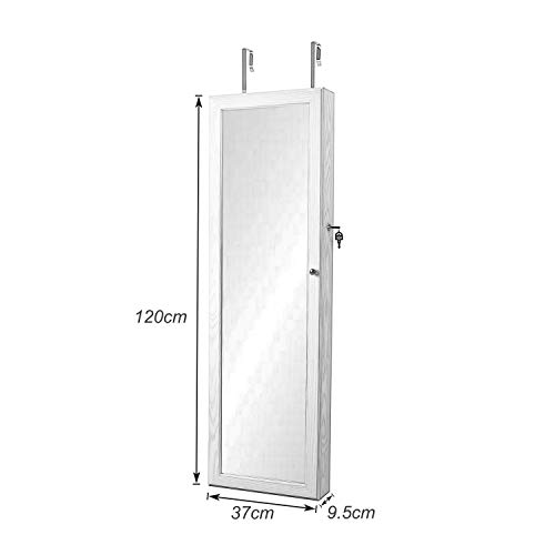 sogesfurniture Espejo Joyero, Armario para Joyas, Montura para Puerta Joyero Pared Espejo con Gabinete con Luces LED, Lacado Blanco y Terciopelo Negro Interior, BHEU-QH-7025