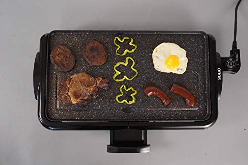 SOGO SS-10340 Plancha de Asar eléctrica o Raclette con Revestimiento de Piedra. Amplia Zona de cocción 26 x 46cm. Calienta rápido. Bandeja Extraible. para Todo Tipo de Platos a la Plancha.