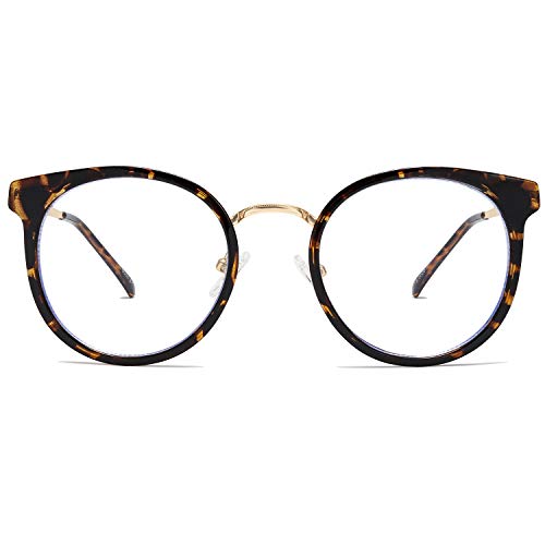 SOJOS Gafas con Filtro de Luz Azul para Computador Lentes Antireflejantes para Mujer Redondo Retro Elegante TR90 SJ5055 con Marco Carey
