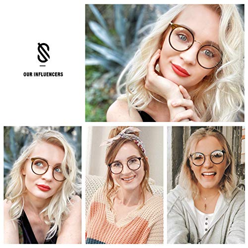 SOJOS Gafas con Filtro de Luz Azul para Computador Lentes Antireflejantes para Mujer Redondo Retro Elegante TR90 SJ5055 con Marco Carey