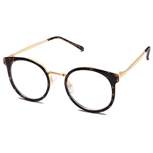 SOJOS Gafas con Filtro de Luz Azul para Computador Lentes Antireflejantes para Mujer Redondo Retro Elegante TR90 SJ5055 con Marco Carey