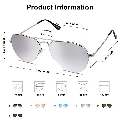 SOJOS Gafas De Sol Clasico Para Mujer Hombre Marco De La Mitad INSPIRATION SJ1106 Con Marco Plateado/Lente Espejo Plateado