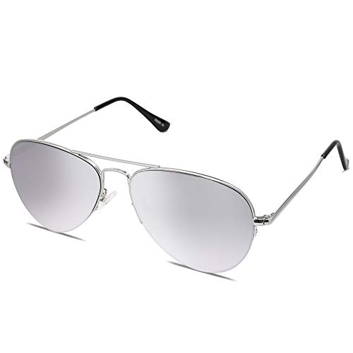 SOJOS Gafas De Sol Clasico Para Mujer Hombre Marco De La Mitad INSPIRATION SJ1106 Con Marco Plateado/Lente Espejo Plateado