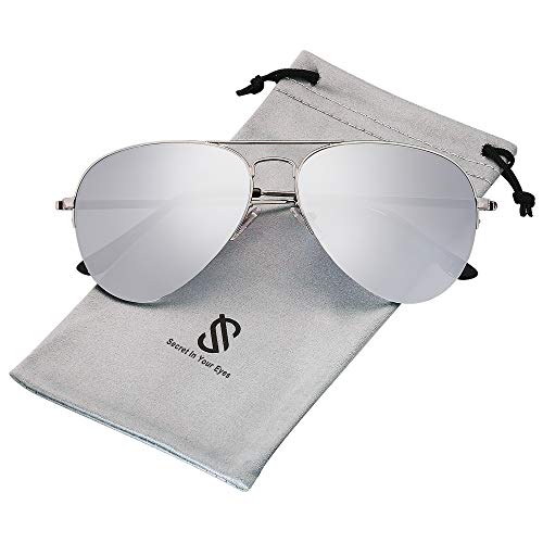 SOJOS Gafas De Sol Clasico Para Mujer Hombre Marco De La Mitad INSPIRATION SJ1106 Con Marco Plateado/Lente Espejo Plateado