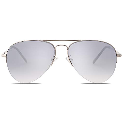 SOJOS Gafas De Sol Clasico Para Mujer Hombre Marco De La Mitad INSPIRATION SJ1106 Con Marco Plateado/Lente Espejo Plateado