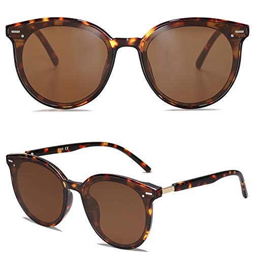 SOJOS Gafas De Sol Para Mujer Hombre Marco Plastico Redondo Retro BLOSSOM SJ2067 Con Marco Carey/Lente Gradiente Café