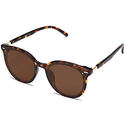 SOJOS Gafas De Sol Para Mujer Hombre Marco Plastico Redondo Retro BLOSSOM SJ2067 Con Marco Carey/Lente Gradiente Café
