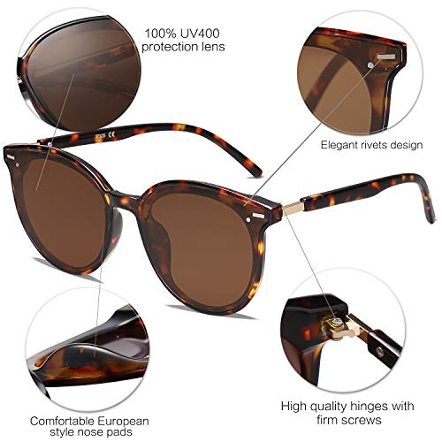 SOJOS Gafas De Sol Para Mujer Hombre Marco Plastico Redondo Retro BLOSSOM SJ2067 Con Marco Carey/Lente Gradiente Café