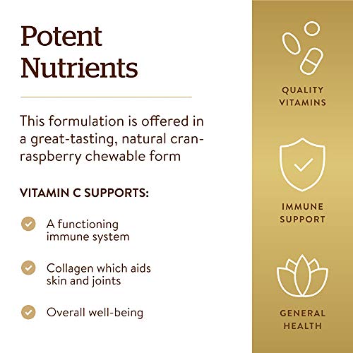 Solgar Vitamina C Masticable 500 mg, Sabor Natural de Frambuesa - 90 Tabletas