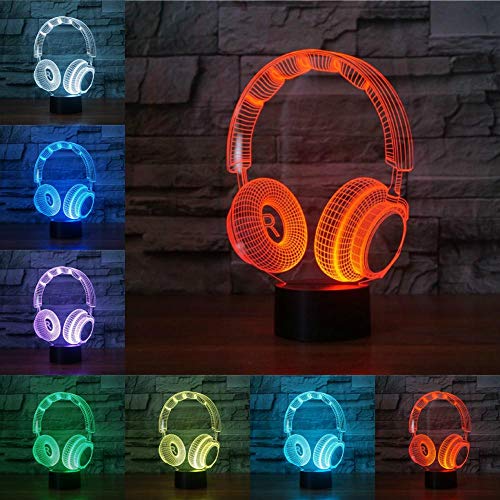 Solo 1 pieza Auriculares Escritorio Lámpara 3D Luz Placa de acrílico LED Colorido USB Carga seca Negro Blanco Base Presenta Decoración