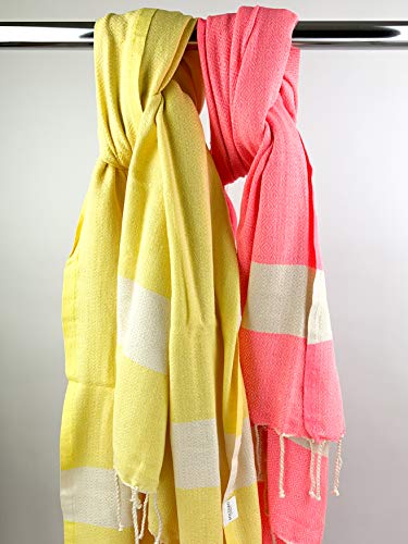SOLTAKO - Toalla de playa, manos, sauna, baño, baño turco, cobertor para yoga, pestemal, fouta, juego de regalo, extragrande, 100 x 200 cm, 2 unidades, XXL, Color amarillo pastel., 100 x 200 cm