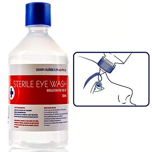 Solución salina estéril para lavado de ojos, 2 unidades, 500 ml, 0,9% cloruro de sodio (2 botellas de 500 ml)