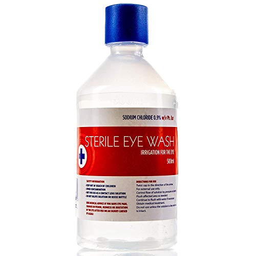 Solución salina estéril para lavado de ojos, 2 unidades, 500 ml, 0,9% cloruro de sodio (2 botellas de 500 ml)
