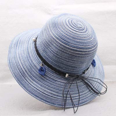 Sombrero para El Sol Sombrero De Paja para Mujer, Playa, Sol, Viaje, Borde Plegable, Sombrero De Verano UV, Azul Marino