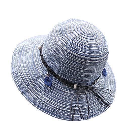 Sombrero para El Sol Sombrero De Paja para Mujer, Playa, Sol, Viaje, Borde Plegable, Sombrero De Verano UV, Azul Marino