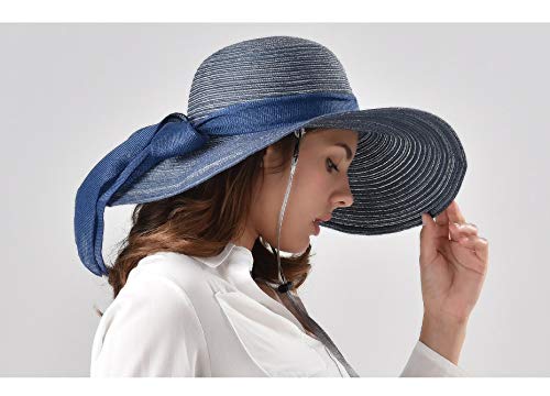 Sombrero para El Sol Sombrero De Sol De Verano para Mujer Sombrero De Paja Sombreros De Playa para Mujer Verano De Verano Gorra De Viaje De ala Ancha Azul Marino
