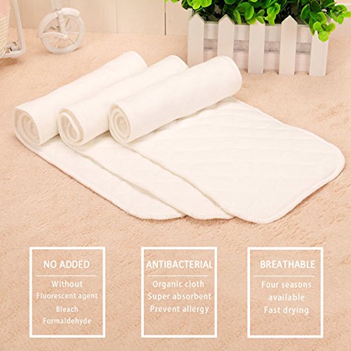 SONARIN Reutilizable tela suave pañal inserciones pañales liners súper absorbente de agua esteras,Forros para pañales, paquete de 10(6 capas)